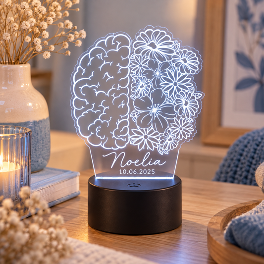 Lámpara LED Personalizada Mente y Flores | Regalo para Psicólogos y Graduados en Psicología