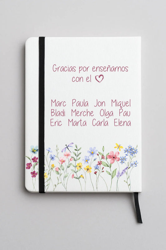 Cuaderno personalizado con nombres de los alumnos para seño en fin de curso