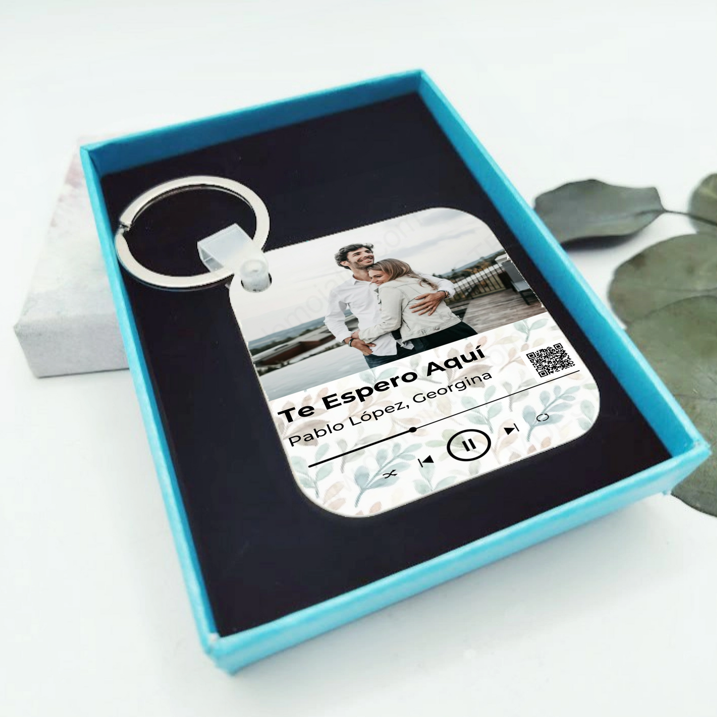 Llavero personalizado Spotify con fotografía y canción en madera sublimada