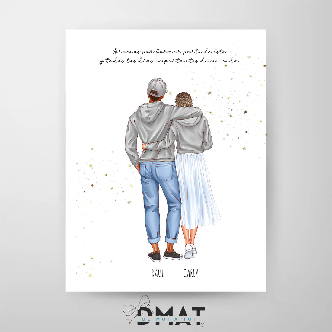 Lámina personalizada pareja con ropa casual – Ilustración moderna y romántica