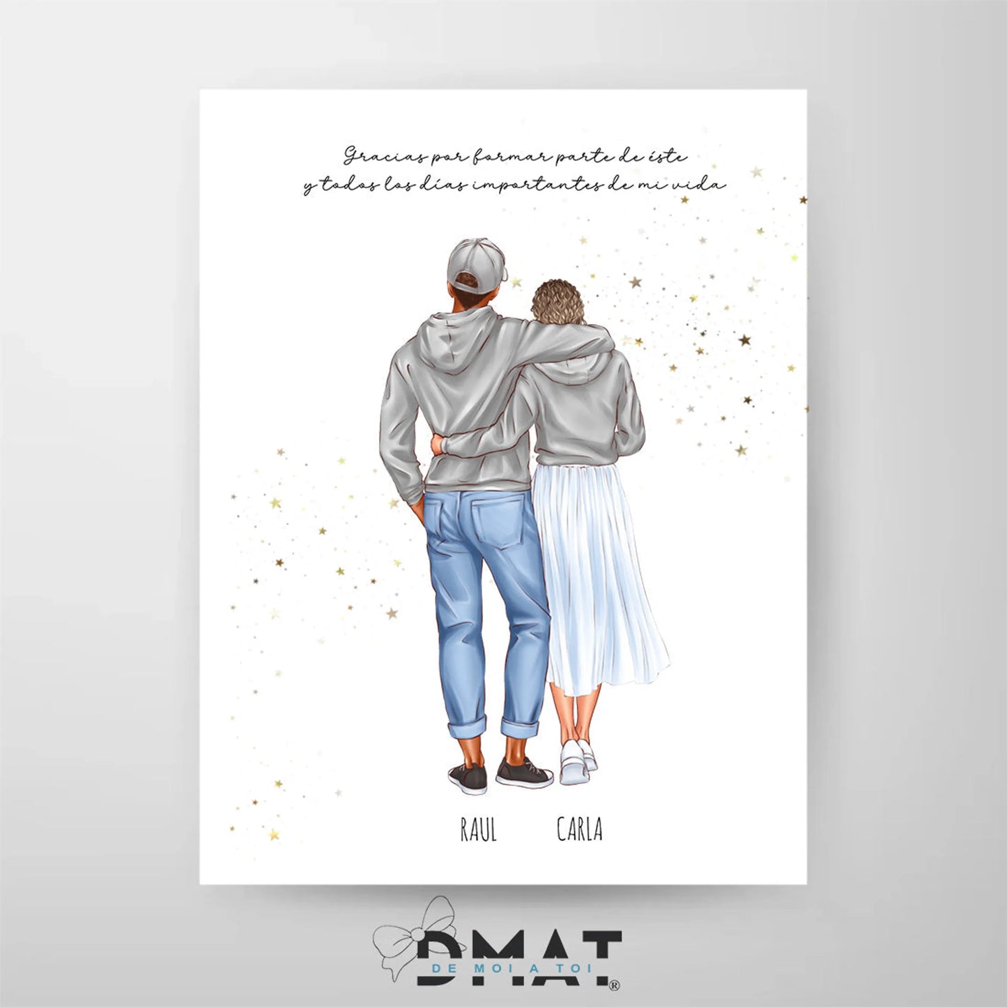 Lámina personalizada pareja con ropa casual – Ilustración moderna y romántica