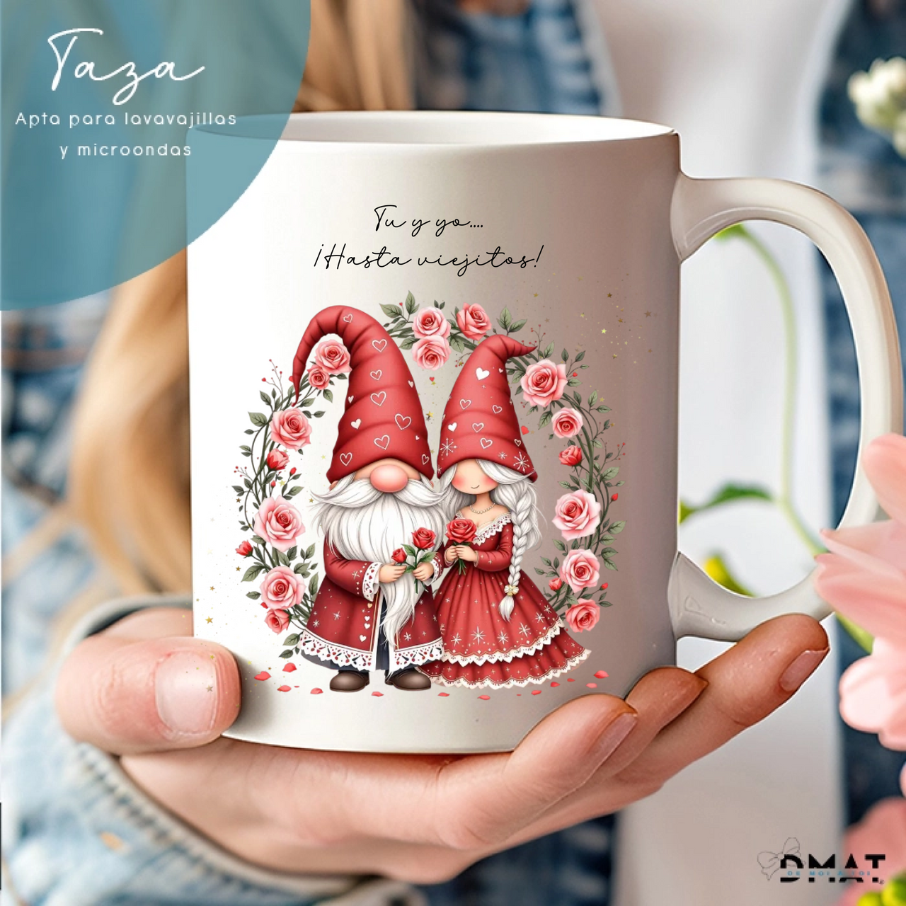 Taza navideña personalizada de pareja con gnomos – (Diseños)