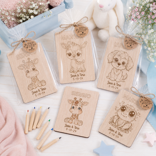 Detalle infantil para invitados de celebración natural y coloreable para que se diviertan