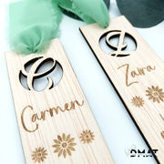 Marca páginas de madera personalizado con cinta de gasa, recuerdo original para lectores con nombre