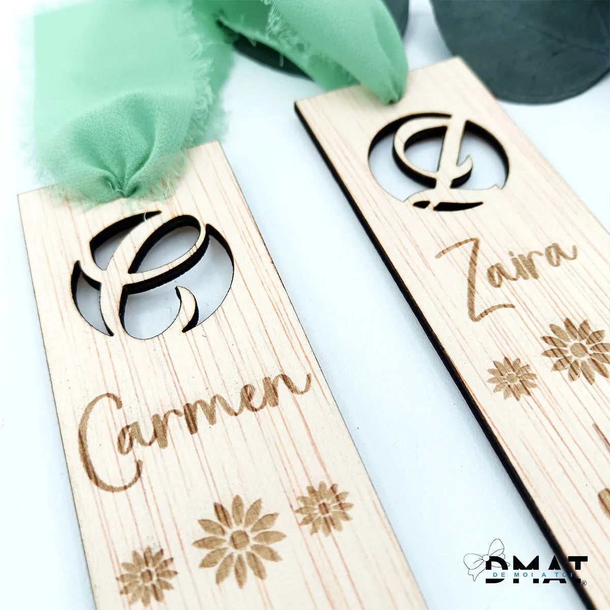 Marca páginas de madera personalizado con cinta de gasa, recuerdo original para lectores con nombre