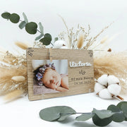 recordatorio con foto y texto grabado en madera natural