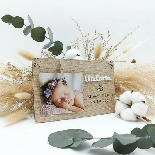 recordatorio con foto y texto grabado en madera natural