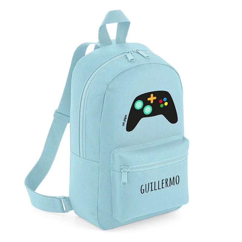Mochila con nombre bordado Y diseño gamer para edad escolar