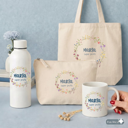 Set regalo profesora fin de curso “Super Profe” | Diseño flores silvestres personalizado