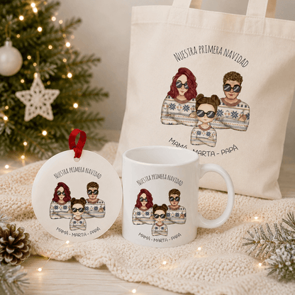 Set Regalo Navidad Personalizado Taza y Bola con Personajes Chibi