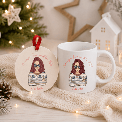 Set Regalo Navidad Personalizado Taza y Bola con Personajes Chibi