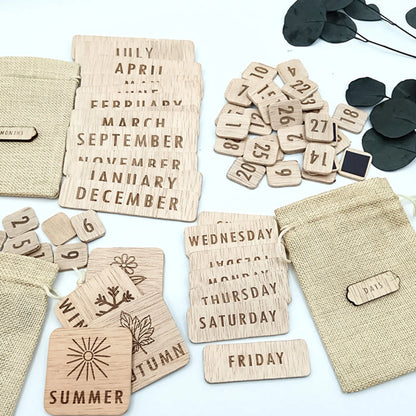Calendario Montessori personalizado en madera — idea de regalo para fin de curso