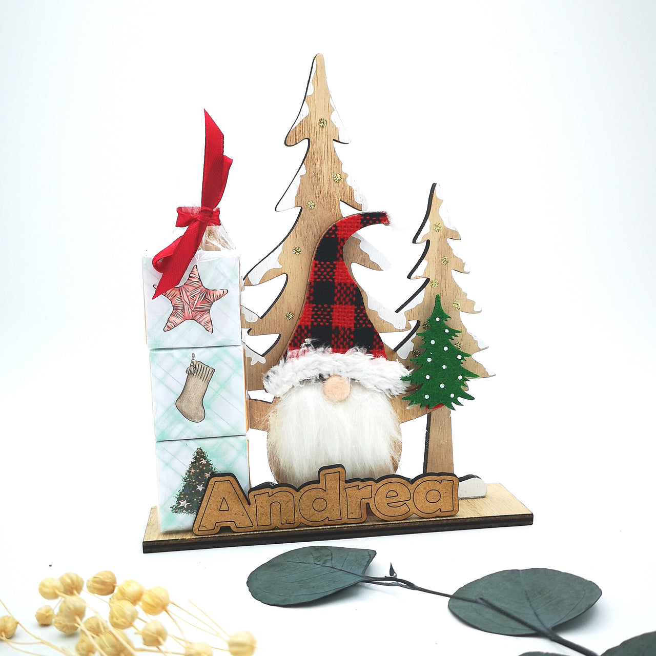 Figura decorativa paisaje navidad con gnomo personalizado