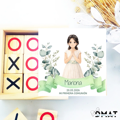 Detalle de comunión personalizado para invitados con ilustración