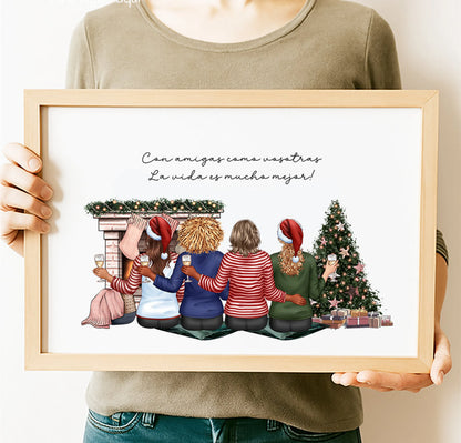 Ilustración amigas navideña como regalo original