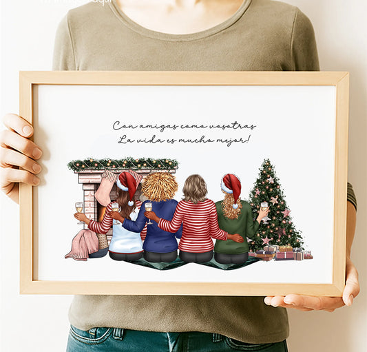 Ilustración amigas navideña como regalo original
