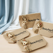 neceser de yute natural con flores – detalle navideño o de amigo invisible