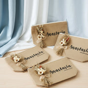 neceser de yute natural con flores – detalle navideño o de amigo invisible