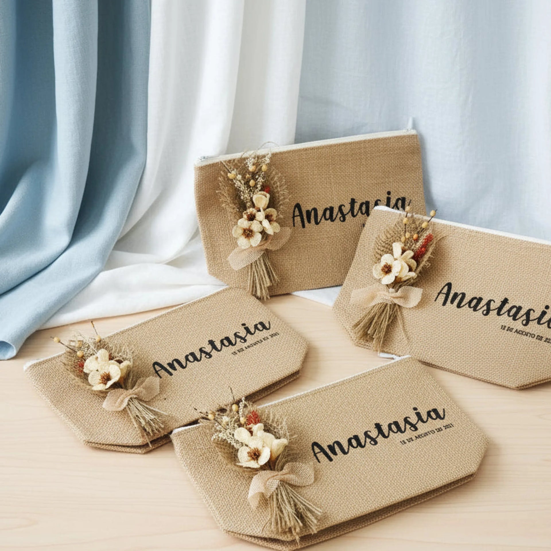 neceser de yute natural con flores – detalle navideño o de amigo invisible