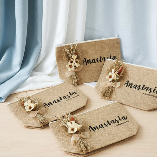 neceser de yute natural con flores – detalle navideño o de amigo invisible