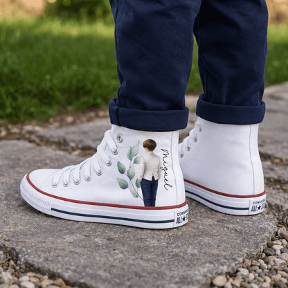Zapatillas converse personalizadas con dibujo y nombre para regalar a niño de comunión