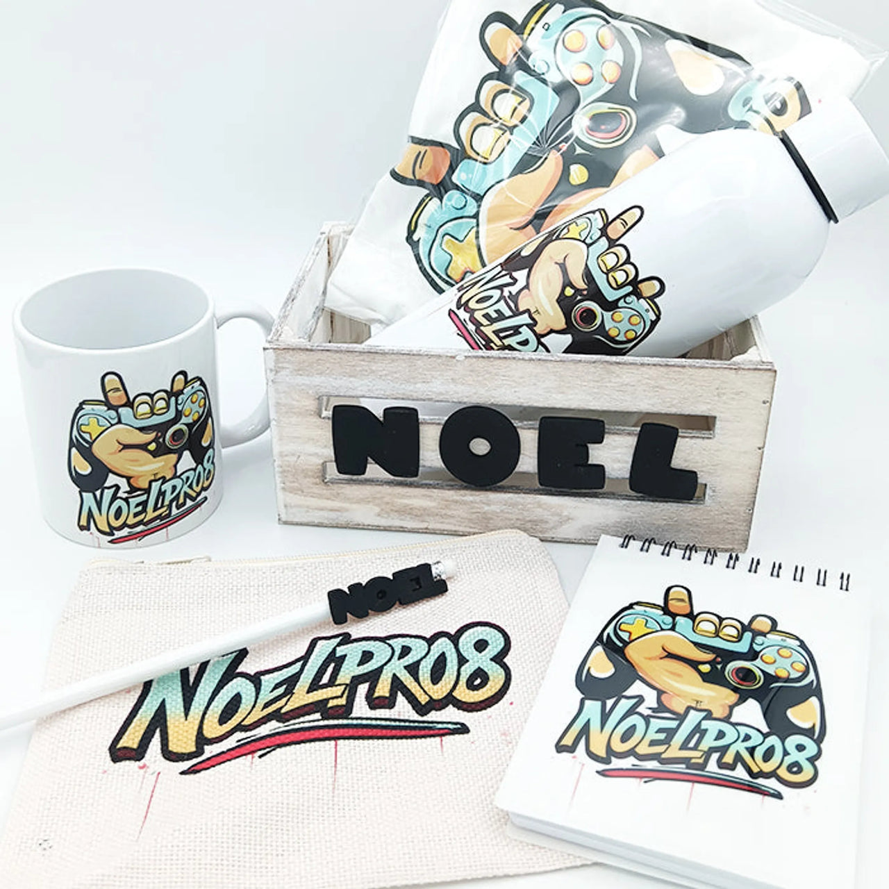 Pack gamer personalizado grafiti con nombre para regalo de cumpleaños