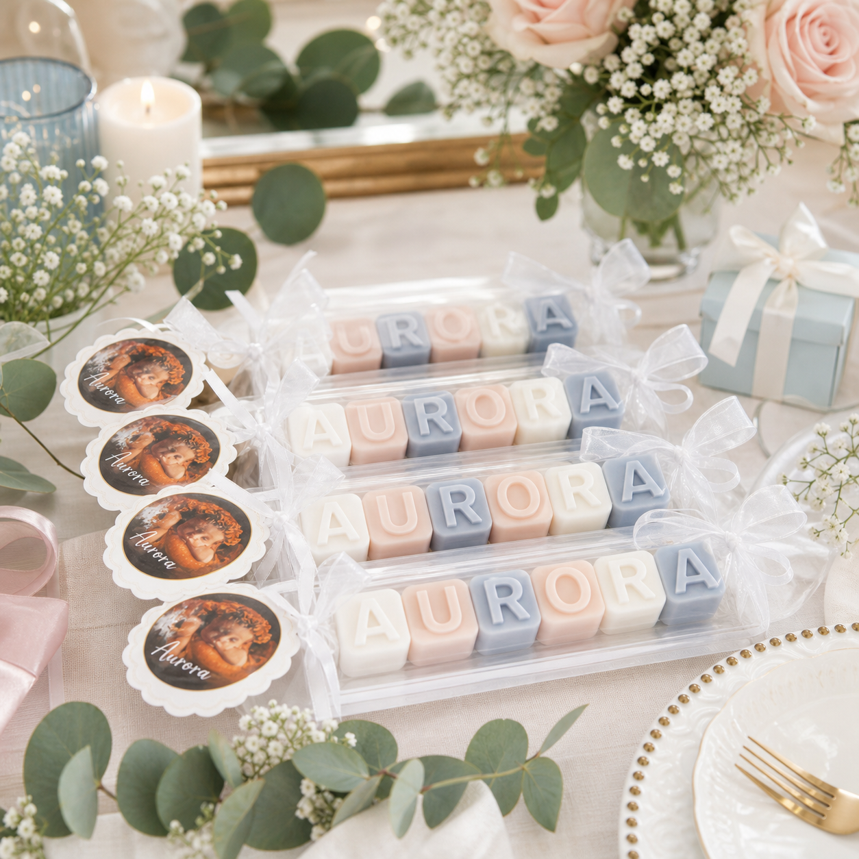 Jabones personalizados con nombre – Detalle para bautizo, comunión y fiestas infantiles