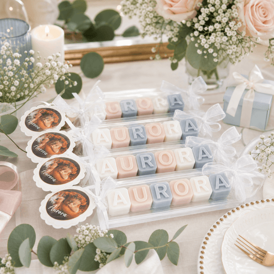 Jabones artesanales personalizados con nombre, detalle para bautizo, comunión y fiestas infantiles