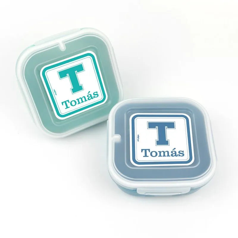 Fiambreras infantiles herméticas con nombre grabado, pack de dos unidades.