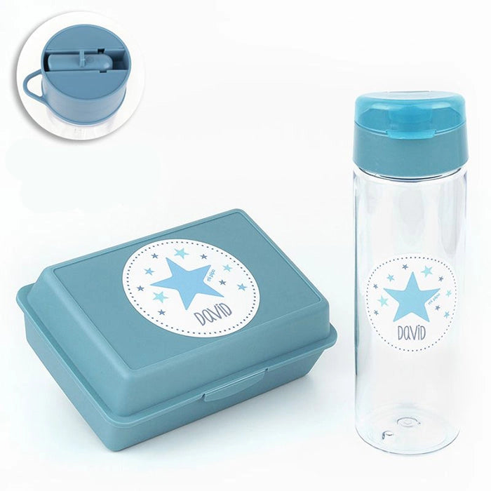 Regalo original para niños: botella y fiambrera personalizadas con nombre.
