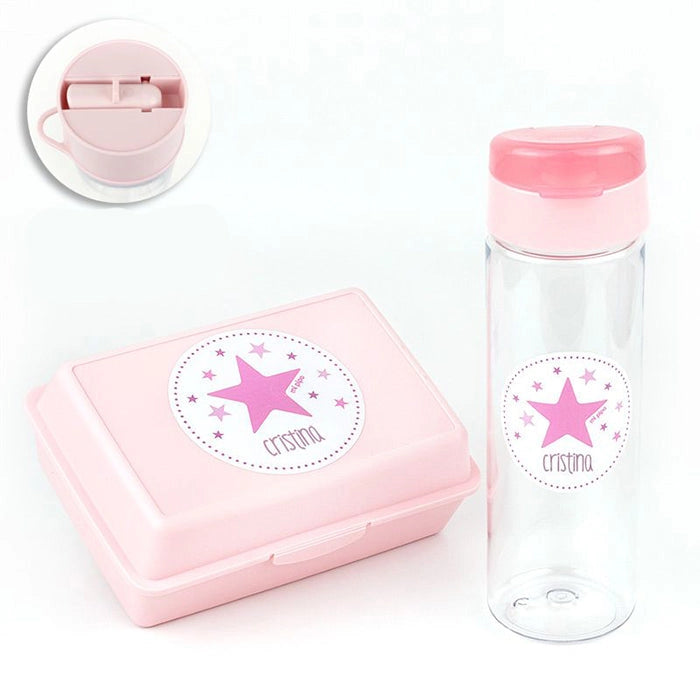 Detalles personalizados para niños: set de botella y fiambrera con nombre
