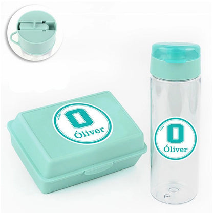 Set escolar personalizado con nombre: botella y fiambrera para niños y bebés.