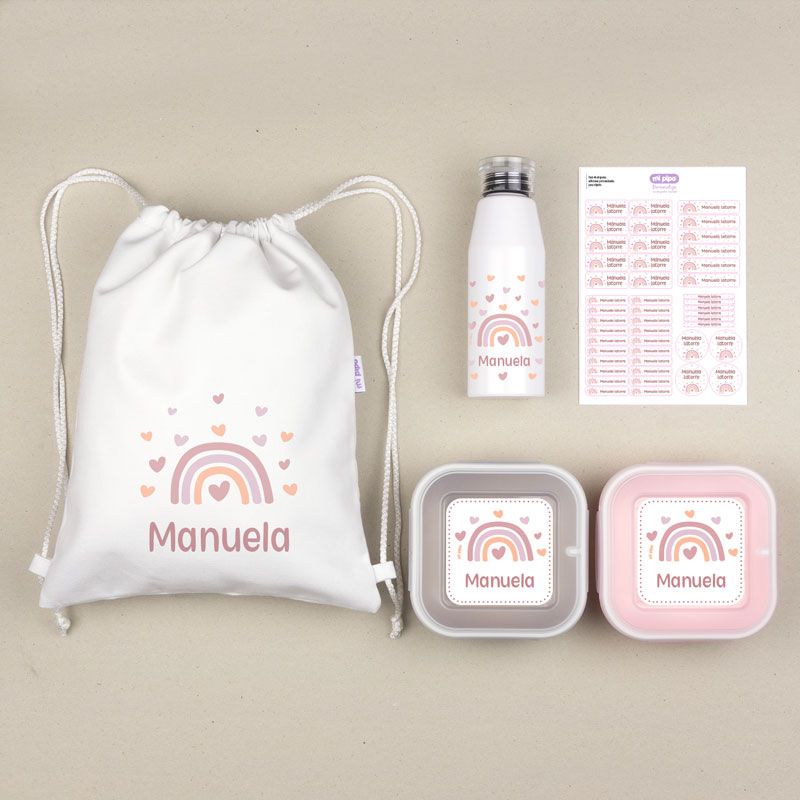 Mochila, botella y fiambreras infantiles personalizadas