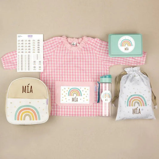 Super Pack guarde Arcoiris personalizado + Regalo porta meriendas (1-3 )