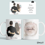 Taza de boda personalizada para regalar a invitados con ilustración y dedicatoria o para los siguientes en casarse