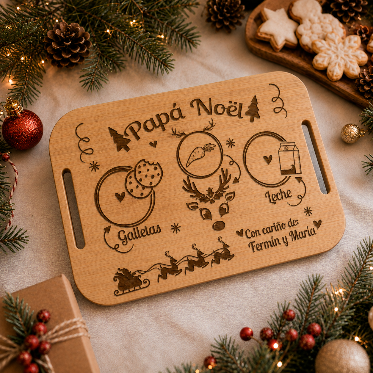 Bandeja navideña personalizada – Reyes Magos, Papa Noel o Caga Tió