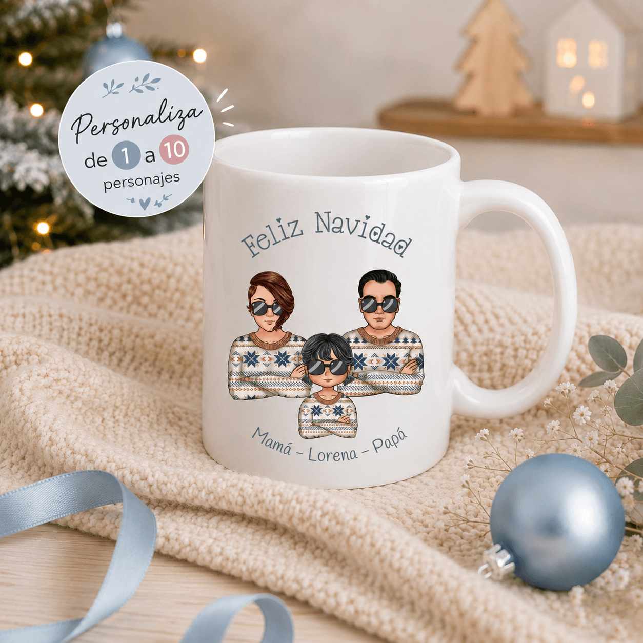 Regalo de navidad personalizado con dibujo familiar editable en vivo 
