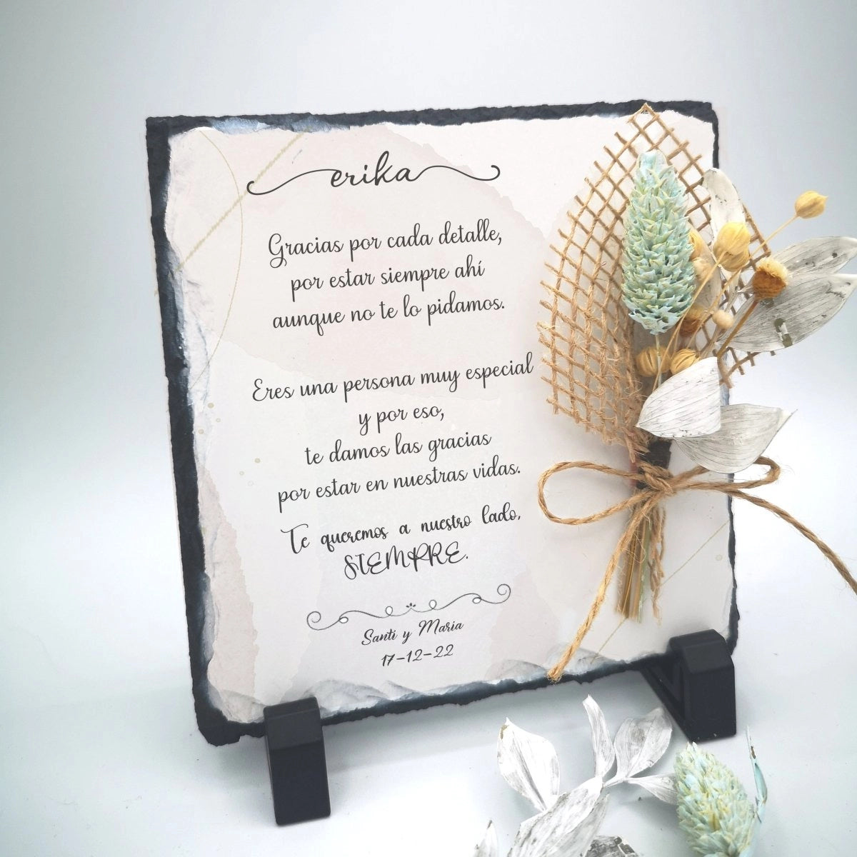Piedra con texto y flores preservadas - Regalo original personalizado - DE MOI À TOI
