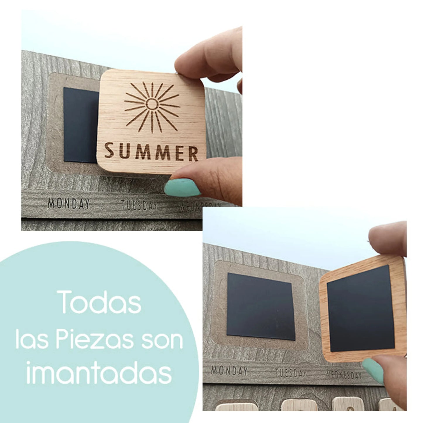 Calendario Montessori eterno con piezas magnéticas — regalo educativo para Navidad