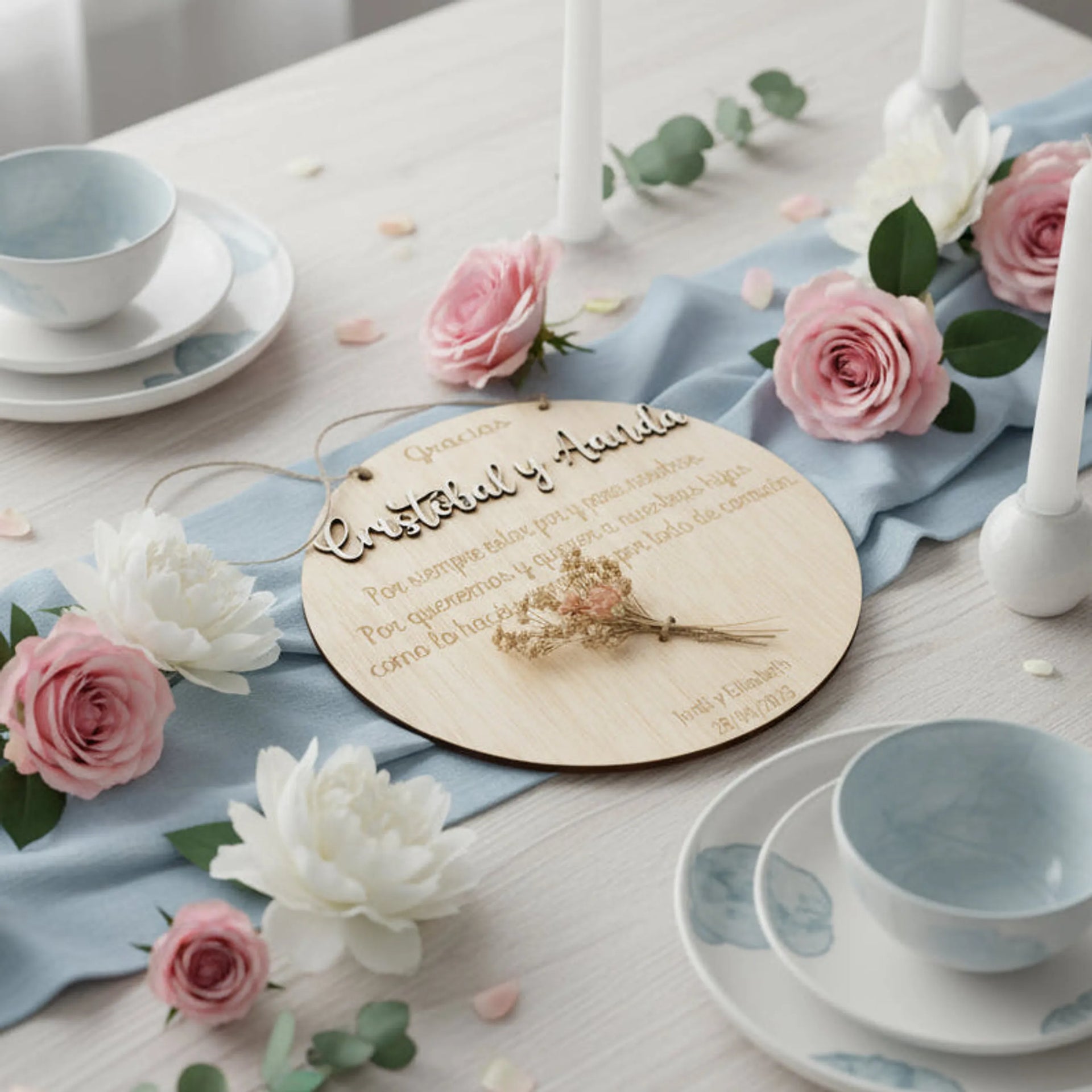 Placa madera Gracias con flores personalizada - Regalo original personalizado - DE MOI À TOI