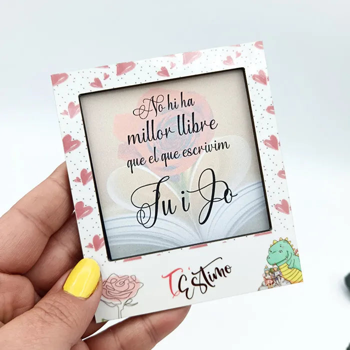 Imán madera amor  portafotos Sant Jordi
