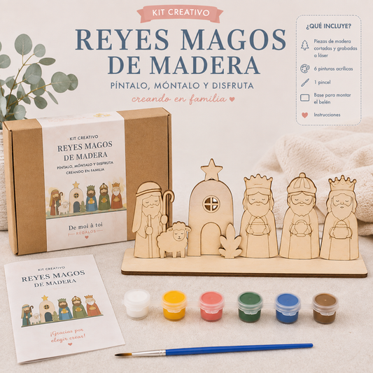 Kit creativo de Reyes Magos de madera para pintar y montar en familia