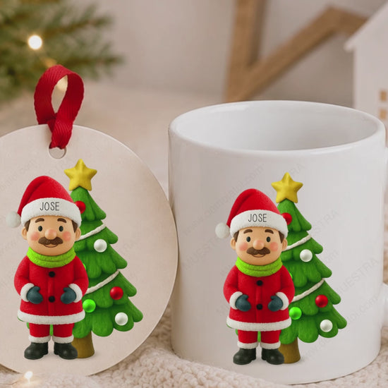 Vídeo del regalo de Navidad personalizado con personajes chibi editables para la familia en taza, bola de árbol y totebag