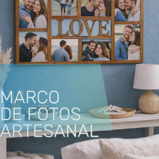 Marco de fotos artesano con 8 fotografías, regalo original y emocional para conservar recuerdos especiales.