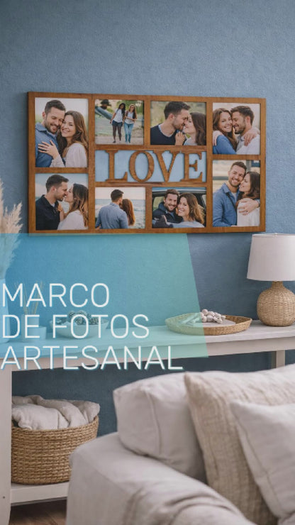 Marco de fotos artesano con 8 fotografías, regalo original y emocional para conservar recuerdos especiales.