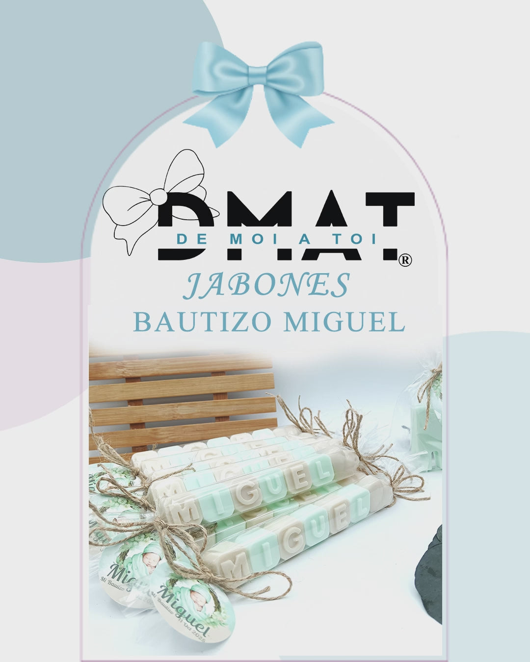 Jabones con nombre para invitados de bautizo y fiesta infantil
