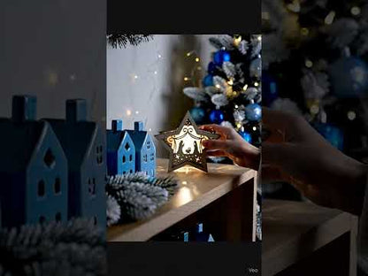 Lámpara de madera con forma de estrella y pesebre – Hecha y pintada a mano
