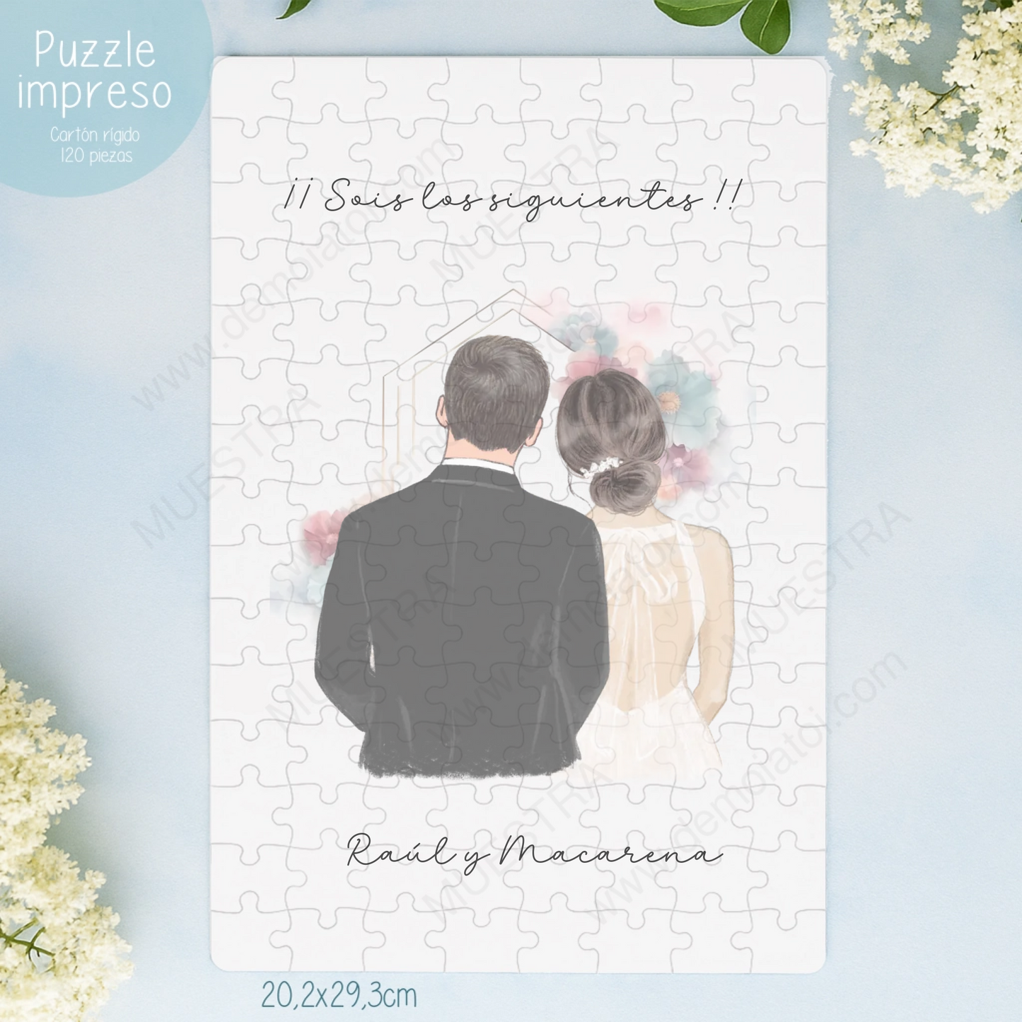 puzzle ilustración premium familiares novios regalo boda siguientes
