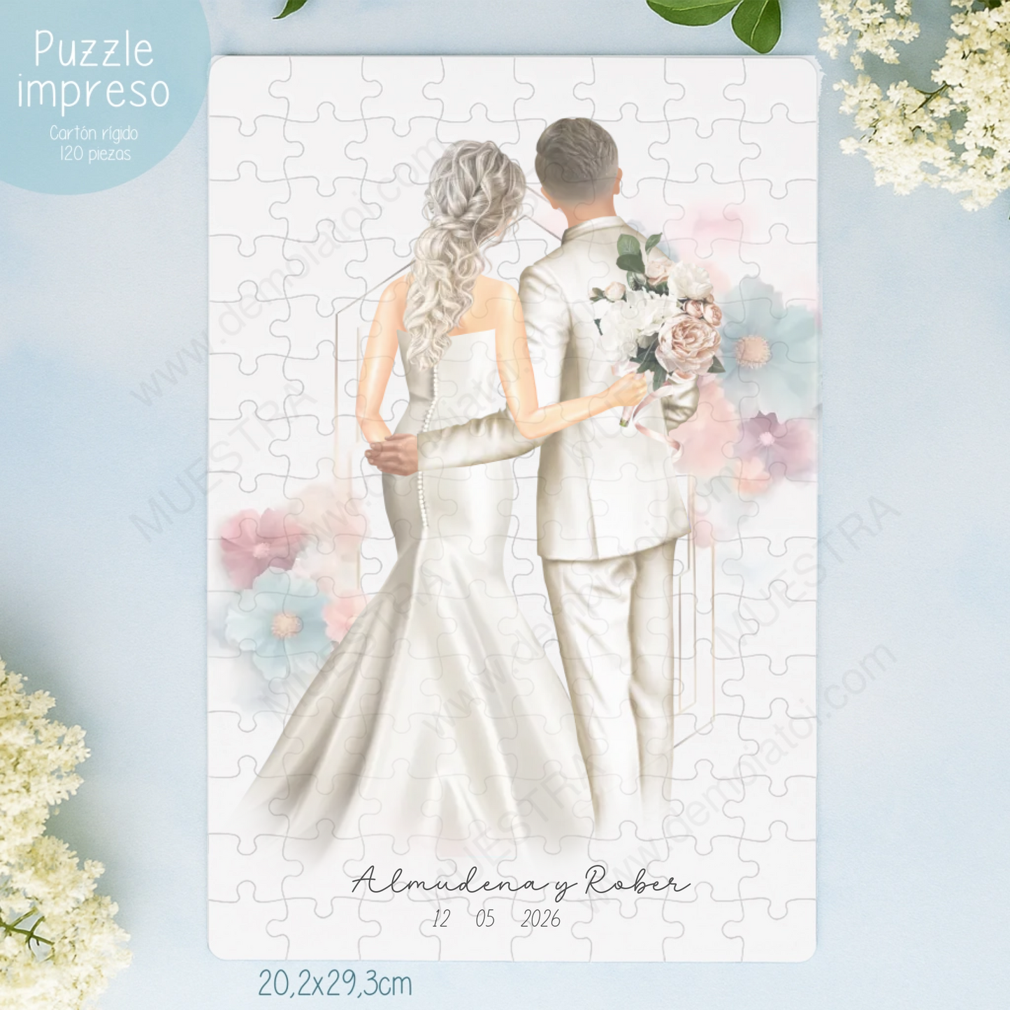 puzzle ilustración premium familiares novios regalo boda
