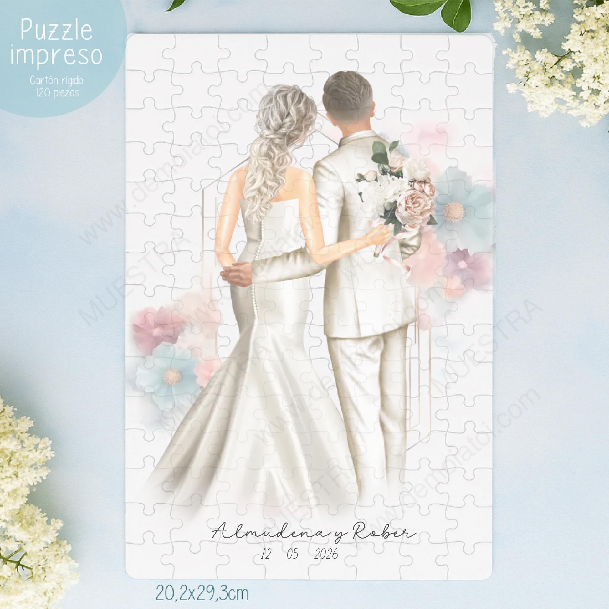 puzzle ilustración premium familiares novios regalo boda
